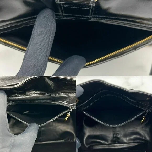 Authentic CHANEL Backpack Vintage Bag Patent Leather Black CC Turnlock Chain - Picture 7 of 10